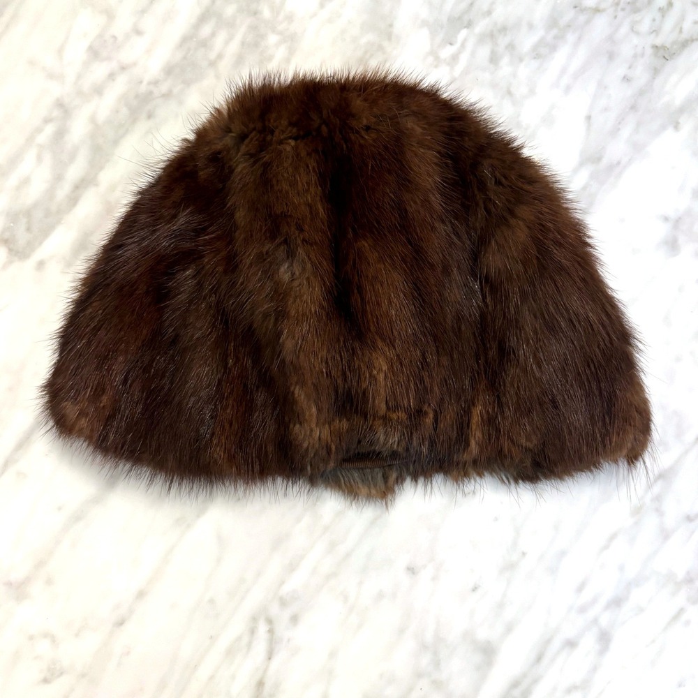 Vintage Doris Haute-Mode Zurich Brown Mink Fur Beanie Cloche Hat Swiss Milliner